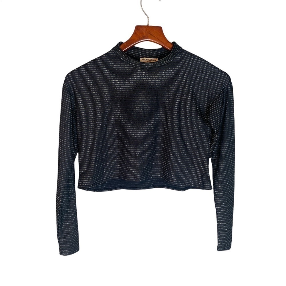 For Love & Lemons KNITZ Long Sleeve Crop Top Black & Gold Stripe XS - Picture 3 of 9